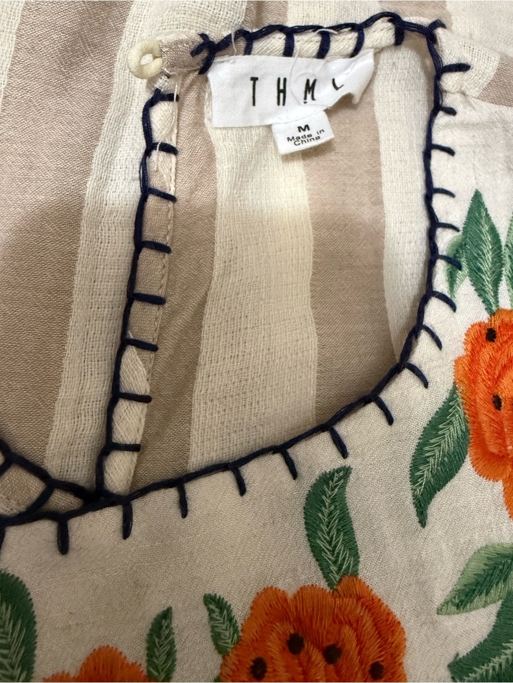 THML Cream Top with Orange Floral Embroidery and Navy Stitching - Picture 2 of 6